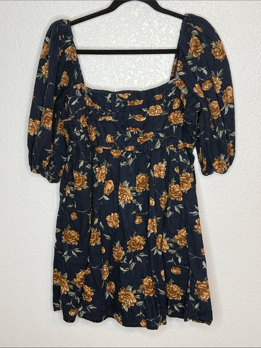 Abercrombie & Fitch Navy Floral Linen Blend Babydoll Mini Dress Size XL - Picture 3 of 8